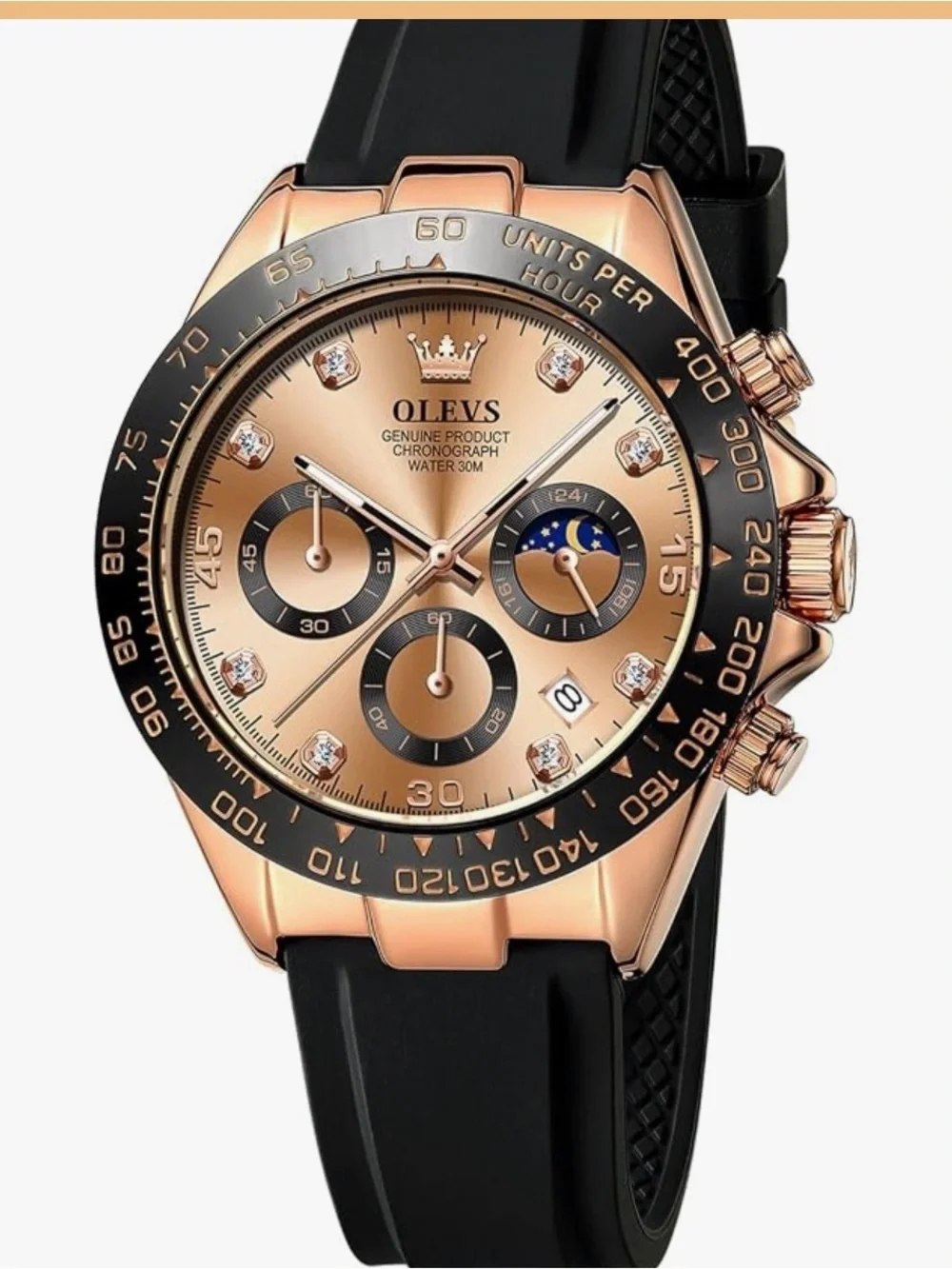 OLEVS Men's Rose Gold Chronograph Watch - Rose Gold/Black